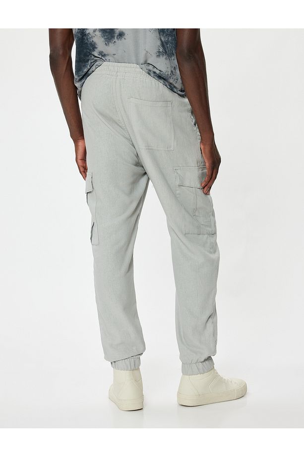 Keten Jogger Pantolon Oversize Kargo Cep Detaylı - 4