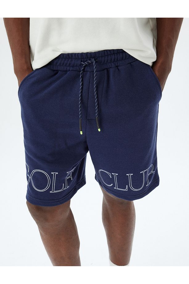 Slogan Baskılı Cepli Pamuk Karışımlı Beli Bağcıklı Oversize Spor Şort - 5