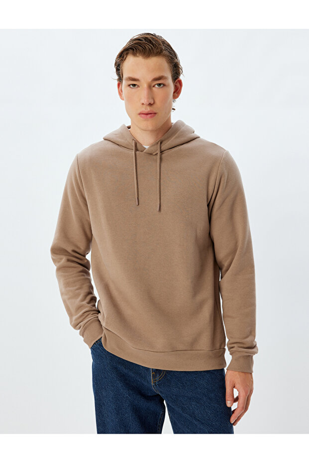 Şardonlu Pamuklu Basic Kapşonlu Sweatshirt - 3