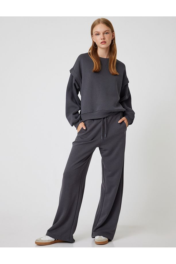 Şardonlu Basic Oversize Sweatshirt Uzun Kollu Bisiklet Yaka Dikiş Detaylı - 2