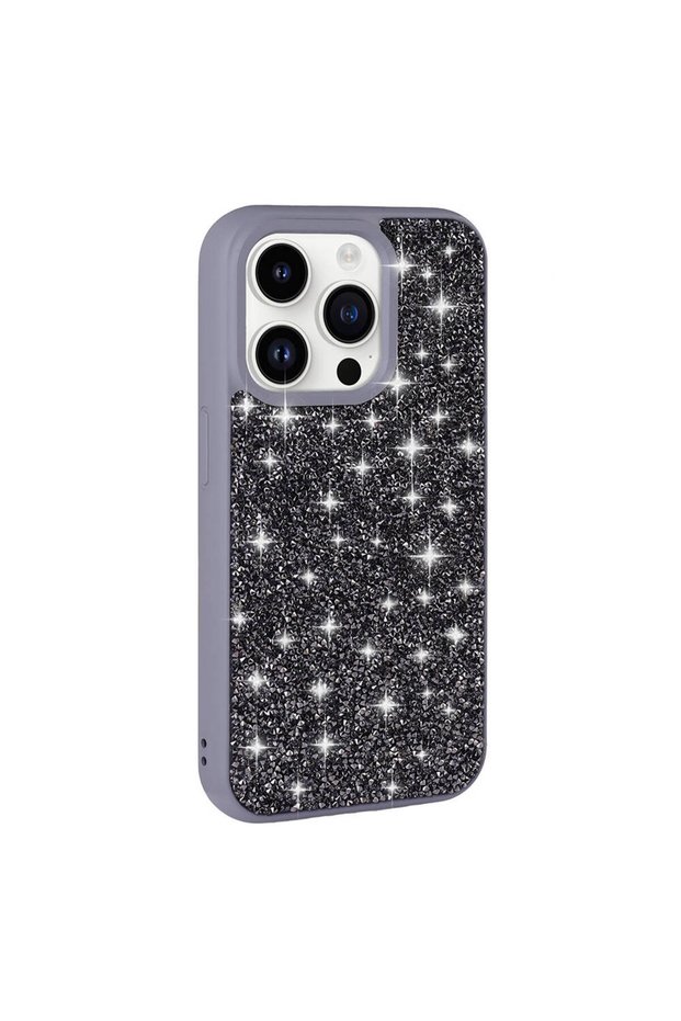 iPhone 14 Pro Compatible Shiny Stone Design Diamond Zore Case-Grey