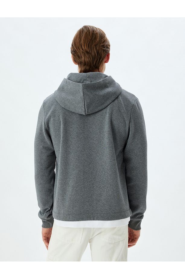 Slogan Işlemeli Yıkamalı Basic Pamuk Karışımlı Kapşonlu Sweatshirt - 4