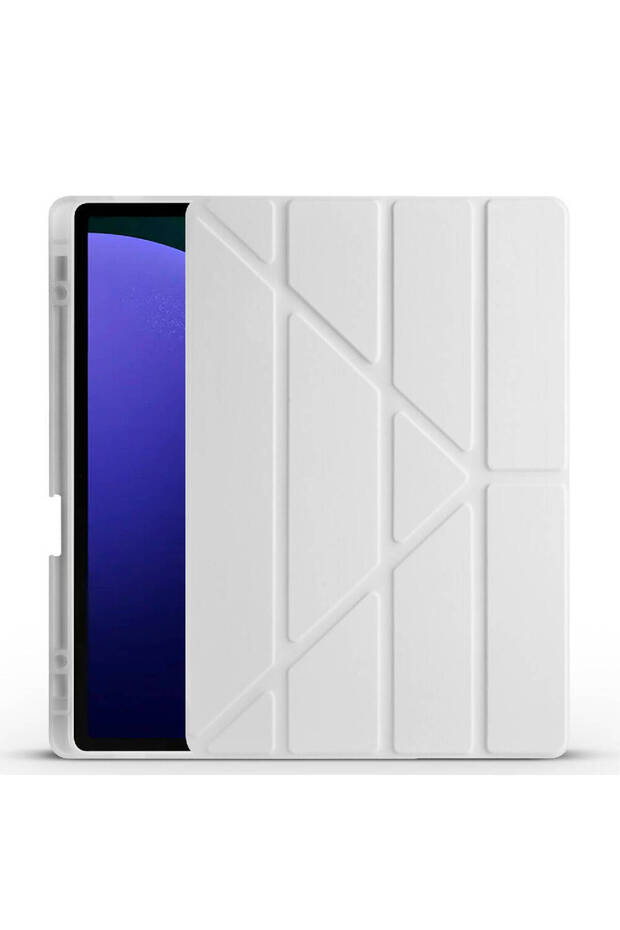 حافظة Galaxy Tab S9 FE Plus متوافقة مع حافظة Zore Tri القابلة للطي مع حامل ومقصورة قلم - رمادي - 1