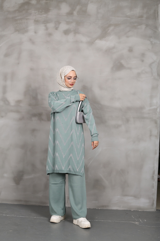 Simli Triko Tunik Pantolon Takım - 3