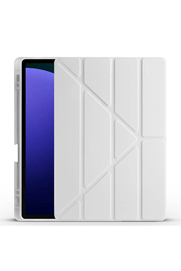 Galaxy Tab S9 Plus Case Compatible Zore Tri Folding Case with Pen Compartment and Stand - Gray - 1