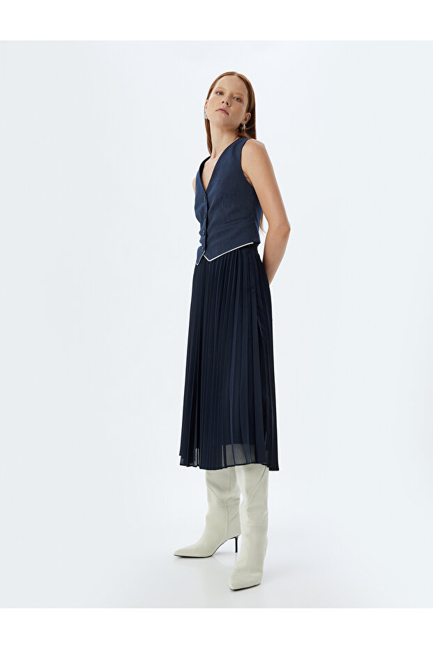 High Waist Midi Pleated Skirt