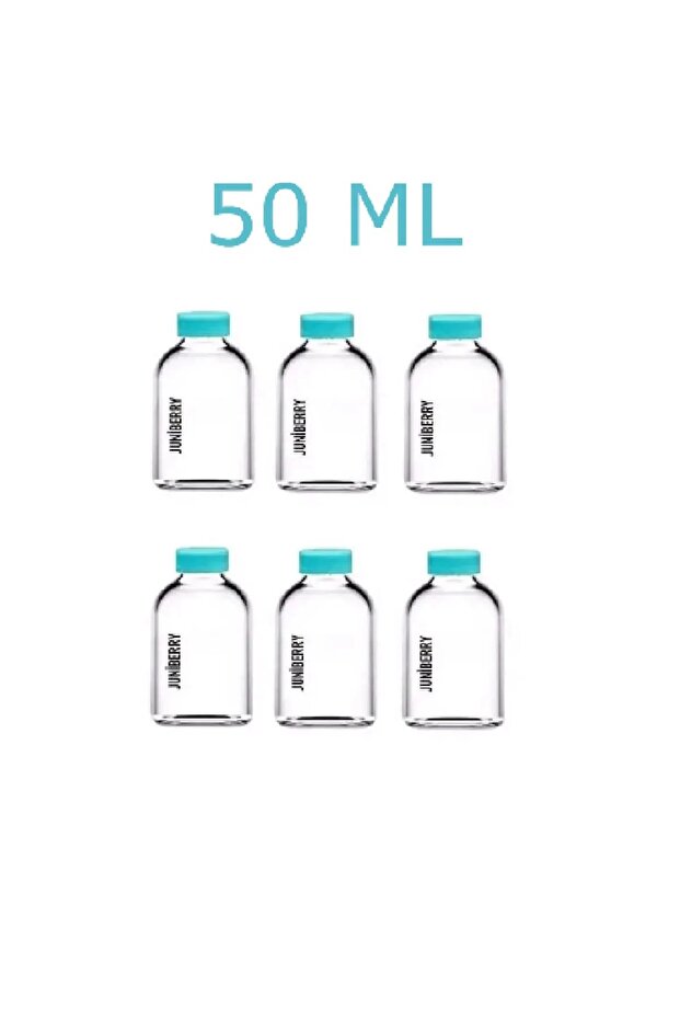 6-piece glass ginger shot detox bottle set with leak-proof turquoise lids, multi-purpose jars, 50ml