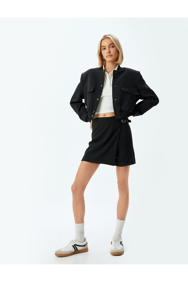 Double Breasted Mini Shorts Skirt with Half Belt Detail