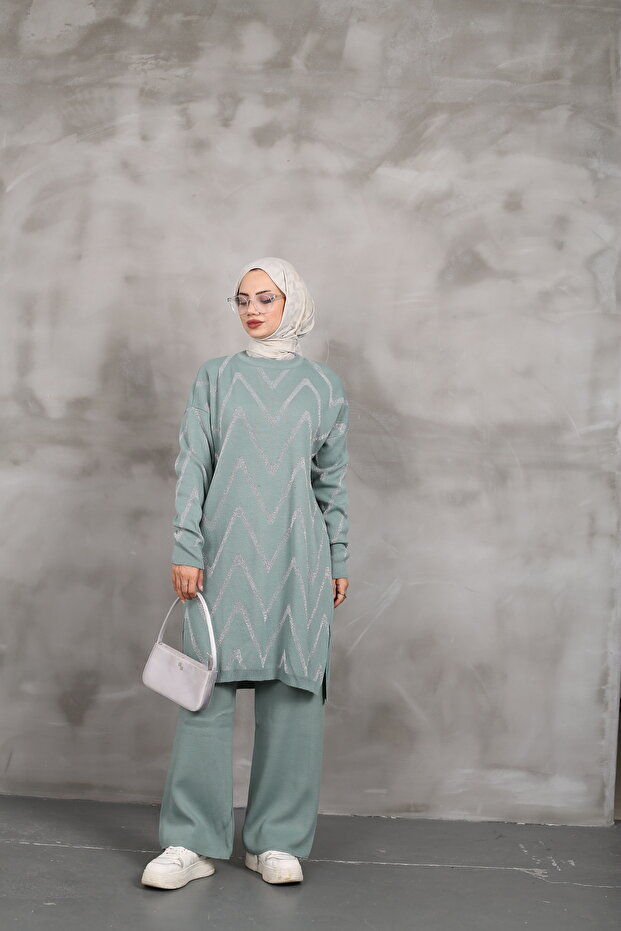 Simli Triko Tunik Pantolon Takım - 2