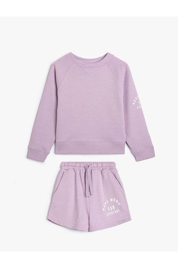 2'li Şort Sweatshirt Slogan Baskı Detaylı Pamuklu - 1