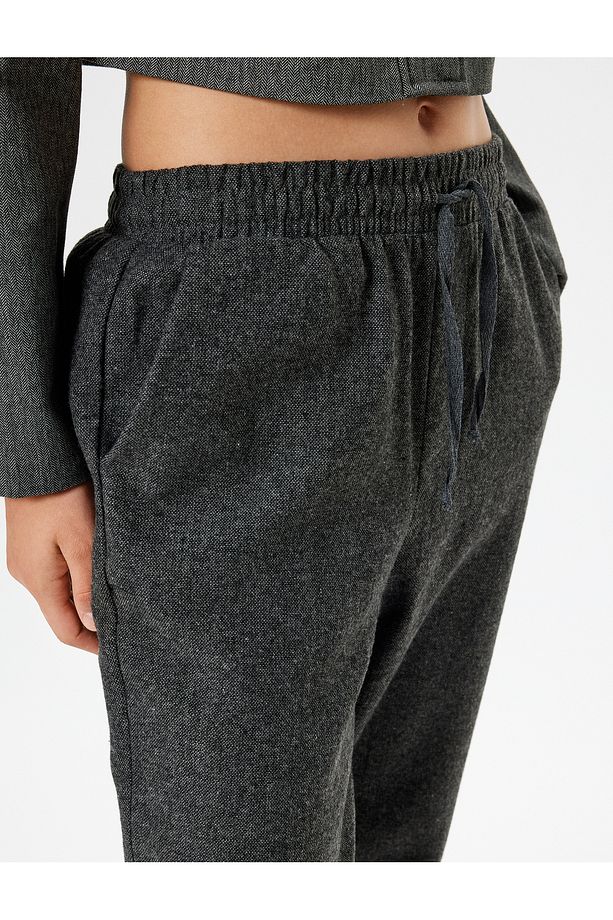 Jogger Pantolon Beli Bağcıklı Cep Detaylı Kırçıllı - 5