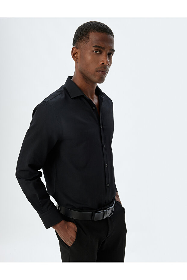Slim Fit Shirt Long Sleeve Cotton Blended