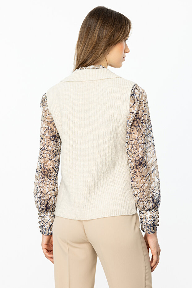 V Yaka Süveter Bej - 2