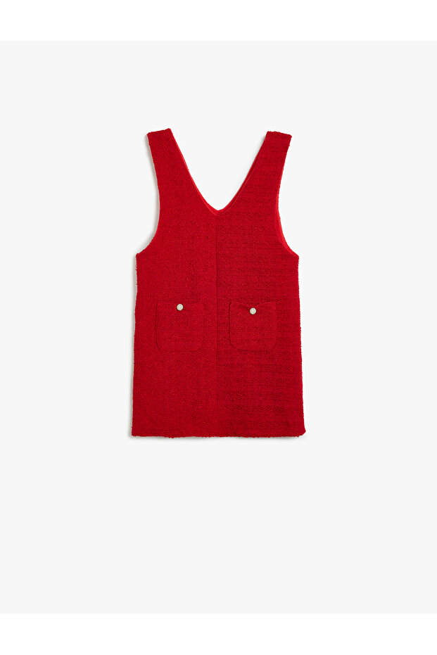 Gilet Tweed Dress with Pocket Detail and Thick Straps