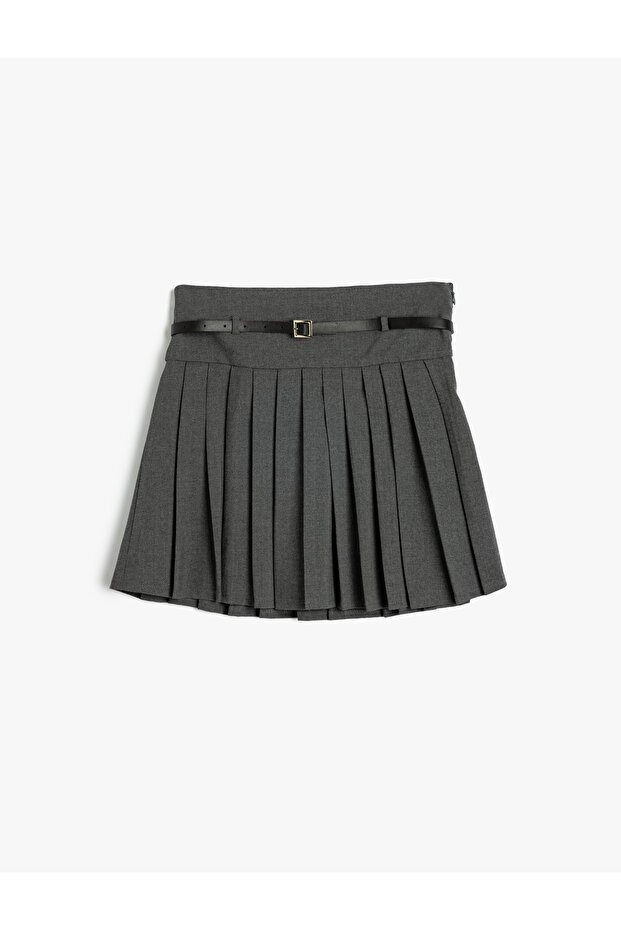 Pleated Skirt Belt Detailed Viscose Blended