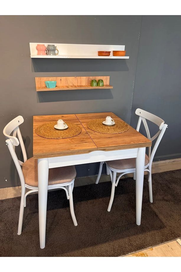Mutfak Masa Takımı 75x80 cm Açılır Kapanır Masa 2 Adet Sandalye - 1