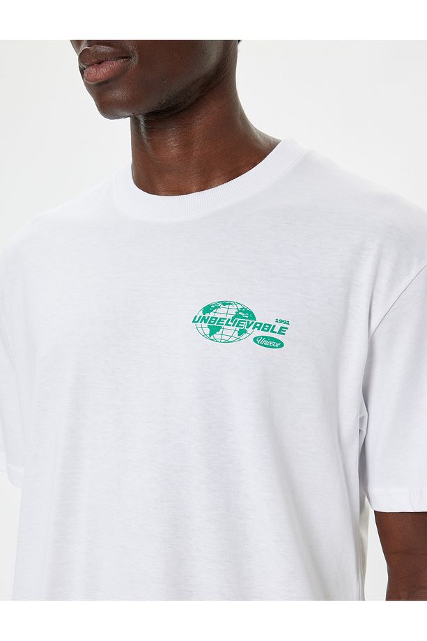 Slogan Baskılı Pamuklu Bisiklet Yaka Oversize Tişört - 5