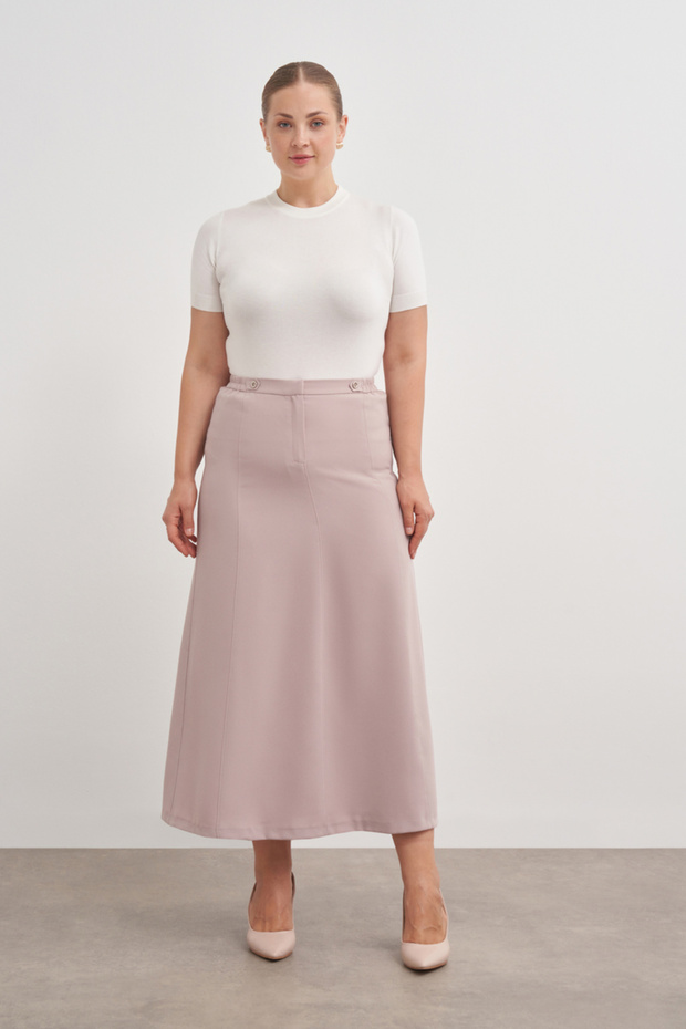 Düğmeli Düz Kalem Etek - 4