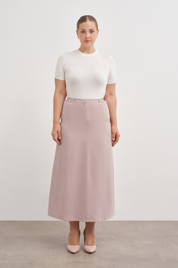 Düğmeli Düz Kalem Etek - 1