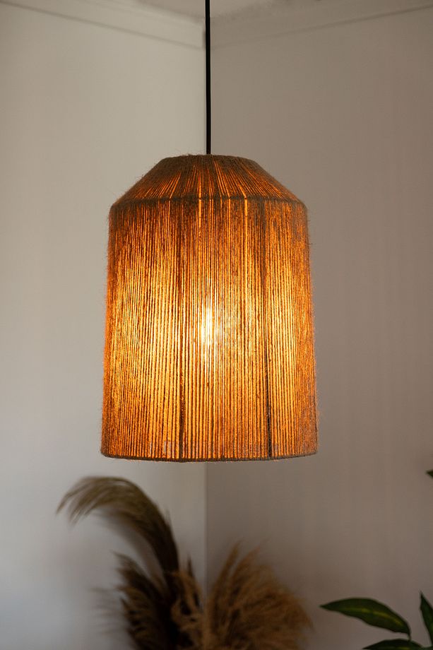 Bohem Avize Rustik Rattan Avize Hasır Avize Jüt Avize Doğal Silindir El İşçiliği Boho Chandelier - 5