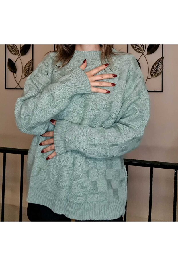 Tasarım Model Mint Yeşili Örme Kazak - 6