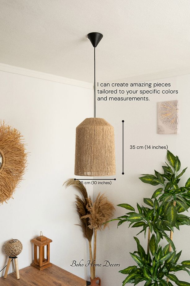 Bohem Avize Rustik Rattan Avize Hasır Avize Jüt Avize Doğal Silindir El İşçiliği Boho Chandelier - 3