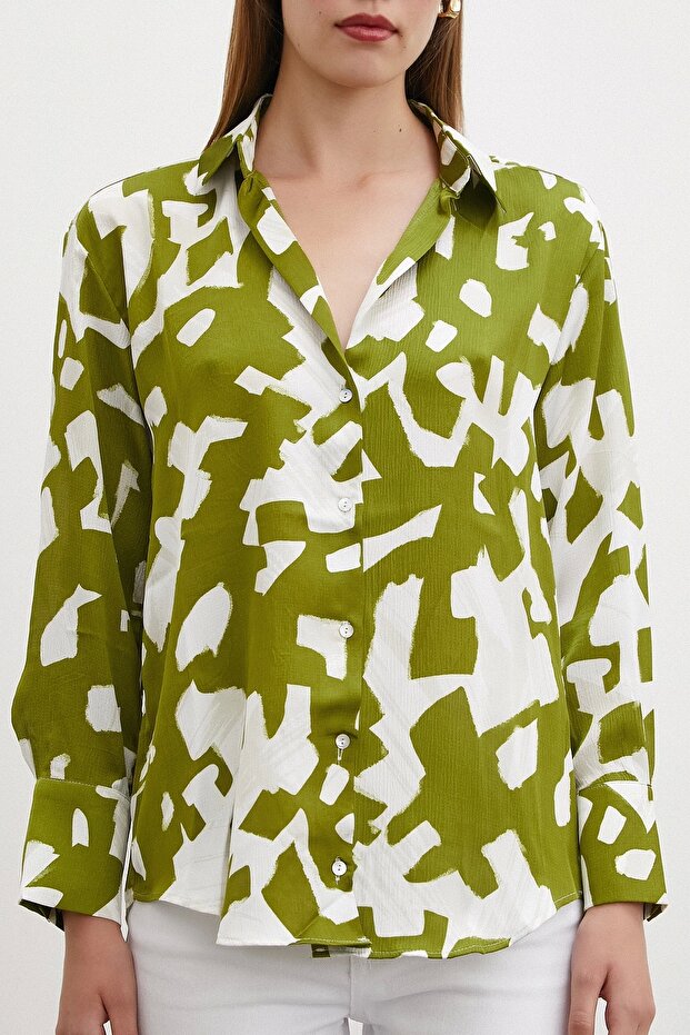 Green Geometric Patterned Shirt - 2