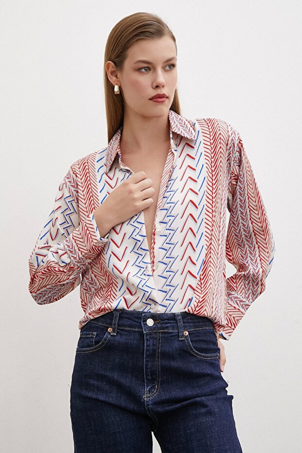 قميص منقوش بالرسم العرقي الأحمر - 1