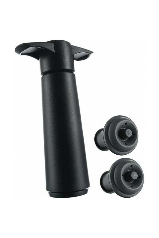 Wine Vacuum Set Black (1 Pump 2 Wine Stoppers) Boxed