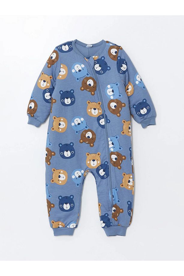 LCW baby Mat Mavi Baskılı 2.5 Tog Uzun Kollu Erkek Bebek Tulum - 1