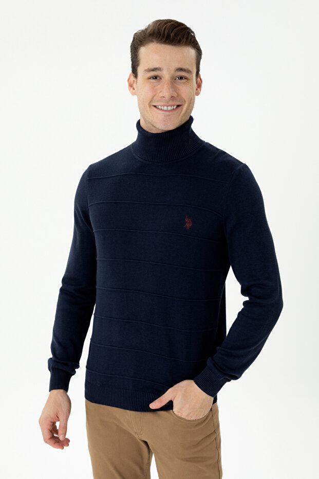 Men's Navy Blue Turtleneck Sweater 50277116-Vr033