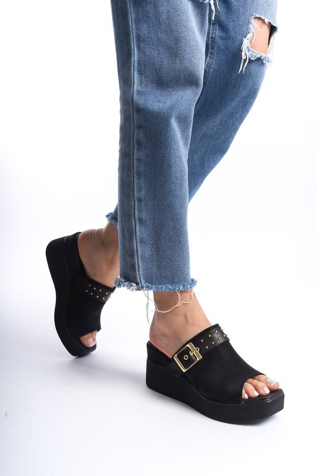 Women's Wedge Heel Slippers with Buckle Detail, Stylish and Comfortable Slippers Jolie