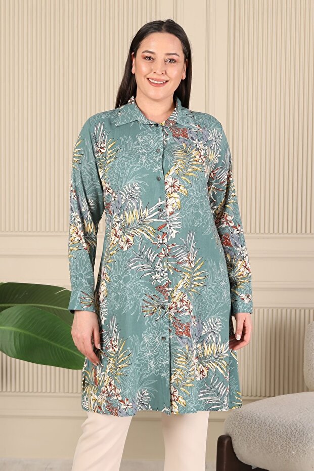 Women's Plus Size Shirt Collar Buttoned Shirt Tunic Water Green