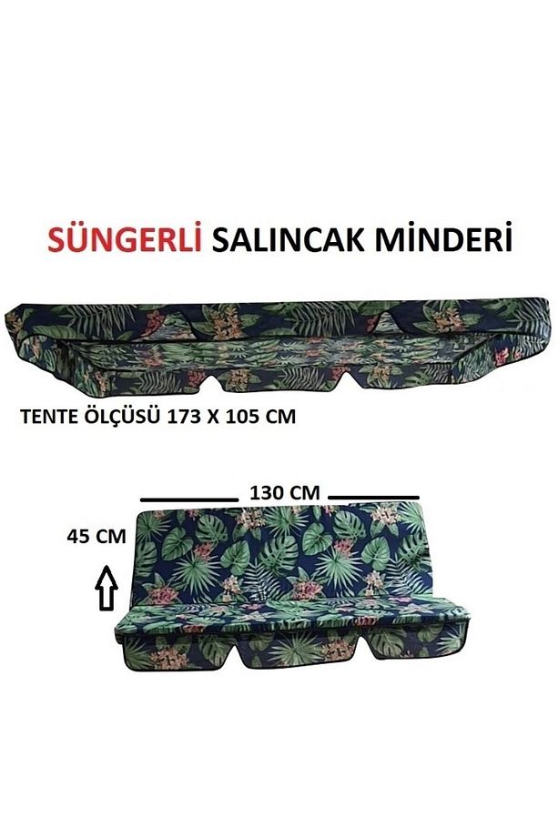 Süngerli Salıncak Minder Seti Tenteli Bahçe Minderi 2 Kişilik Süngerli Yeşil Yaprak (130X 45) - 1