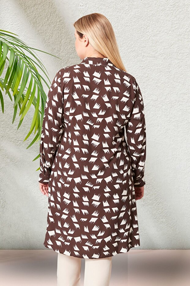 Plus Size Brush Patterned Hijab Shirt Tunic - 7