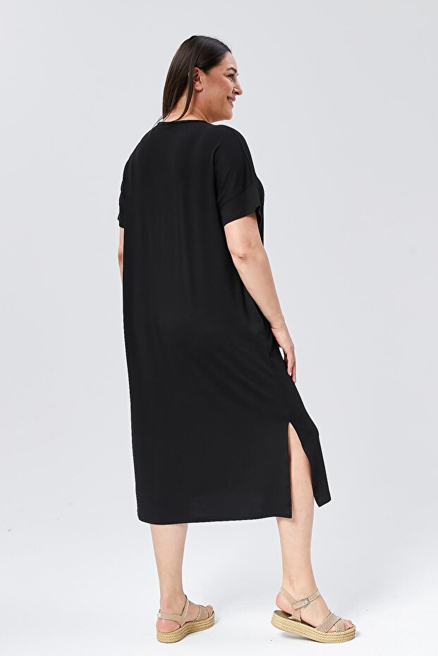 Rochie de damă, lungă, neagră, brodate de mărimi plus - 7