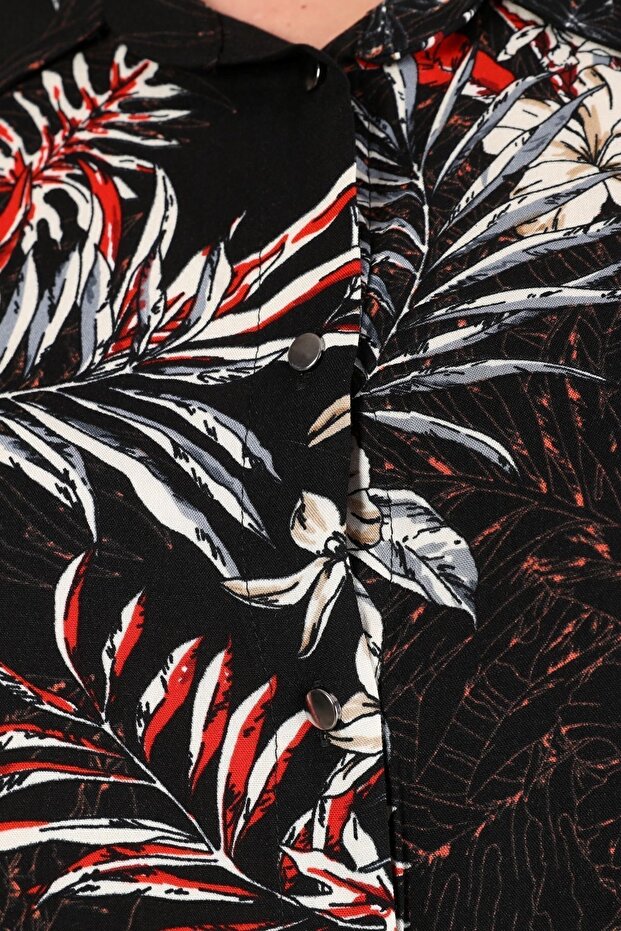 تونيك بياقة قميص أسود مقاس كبير - بأزرار - 3