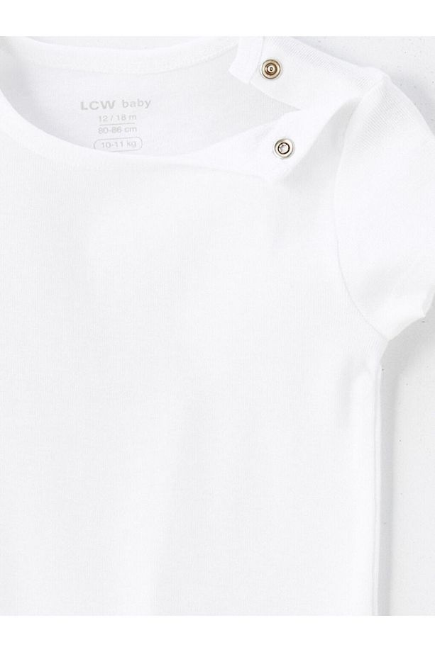 LCW baby Ekru Bisiklet Yaka Basic Kız Bebek Çıtçıtlı Body 2'li - 5