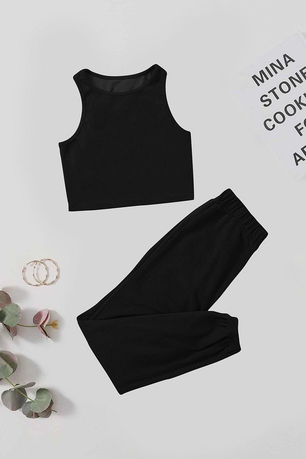Tek Renk 1 Takım Kolsuz Polarlı Alt Üst Pijama Takımı - 1