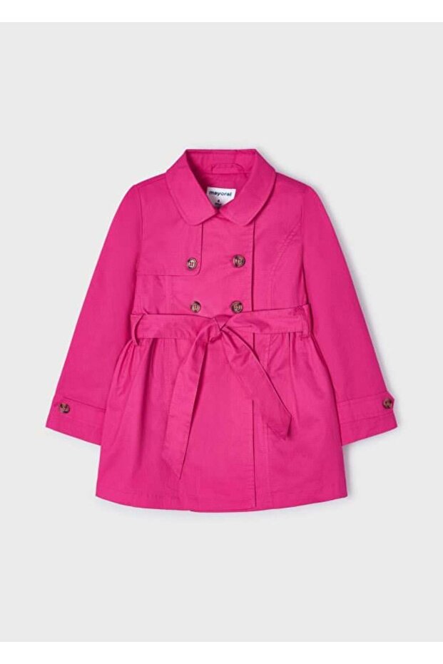 Girl's Buttoned Trench Coat - Fuchsia