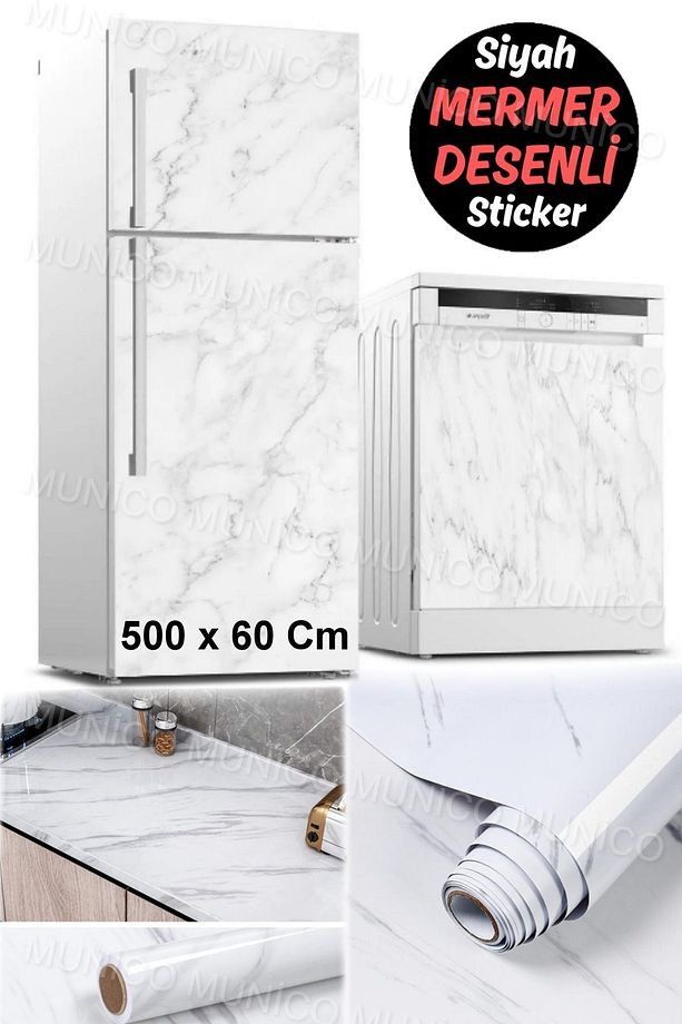 5 Metre x 60 Cm Beyaz Mermer Desenli Yapışkanlı PVC Kaplama - Ev ve Mutfak İçin Modern Dekorasyon - 3