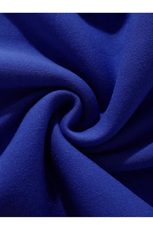 Unisex Oversize Düz Basic Sweatshirt – Saks Mavisi - 4