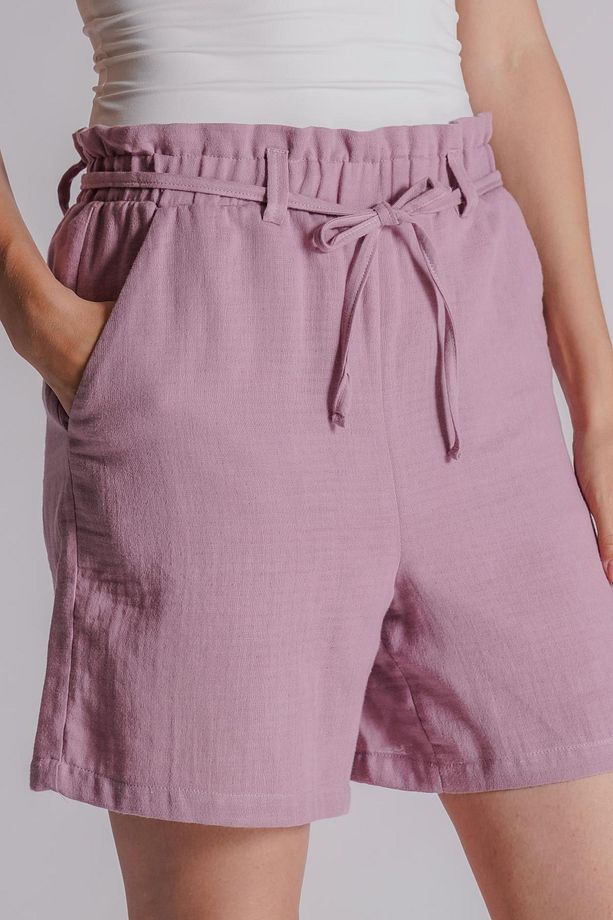 Kadın Yandan Cepli Beli Lastikli Jogger Şort Leylak - 7