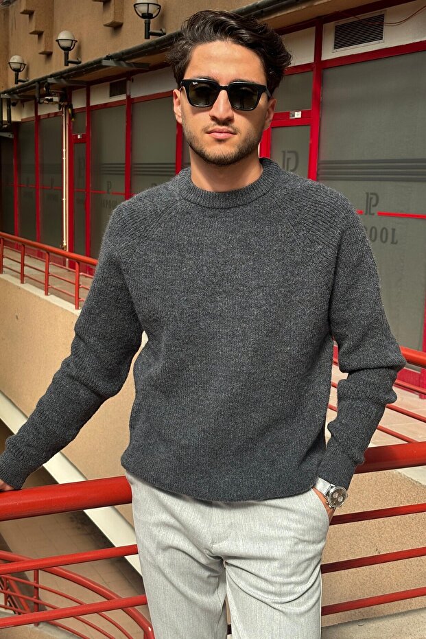 Oversize, bisiklet yaka, Yüksek kalite, Pamuklu, Basic triko kazak PLTK07 - 7