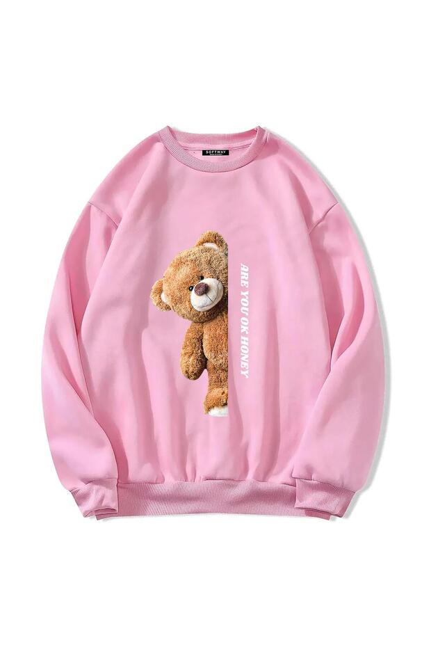 Unisex Oversize Are You Ok Honey Printed Basic Sweatshirt – Pink