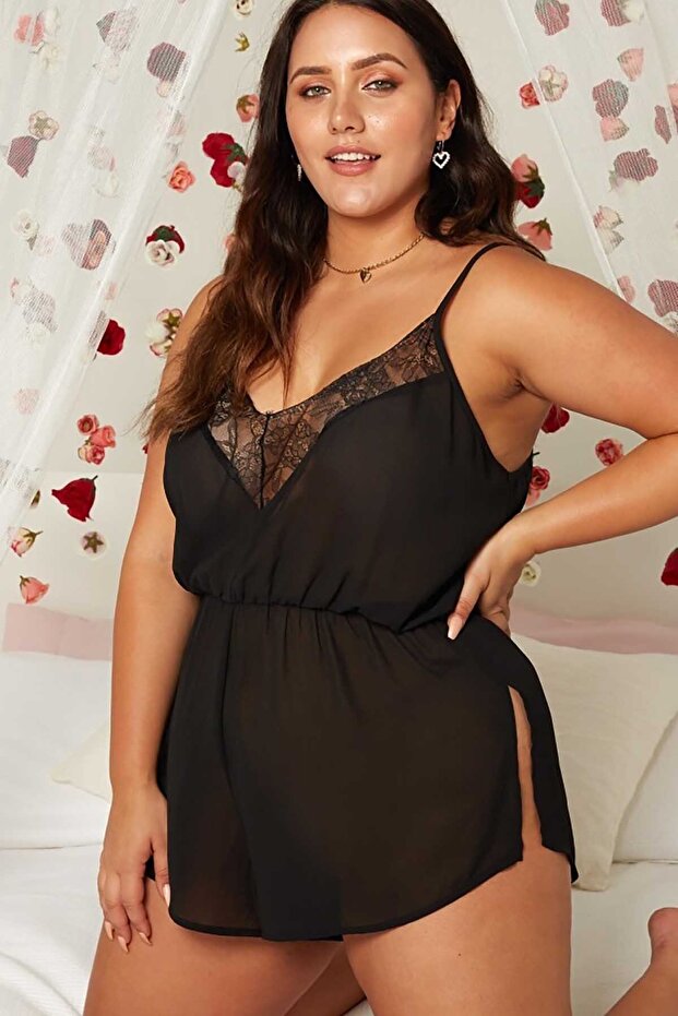 Koronkowa szyfonowa koszulka nocna - 3