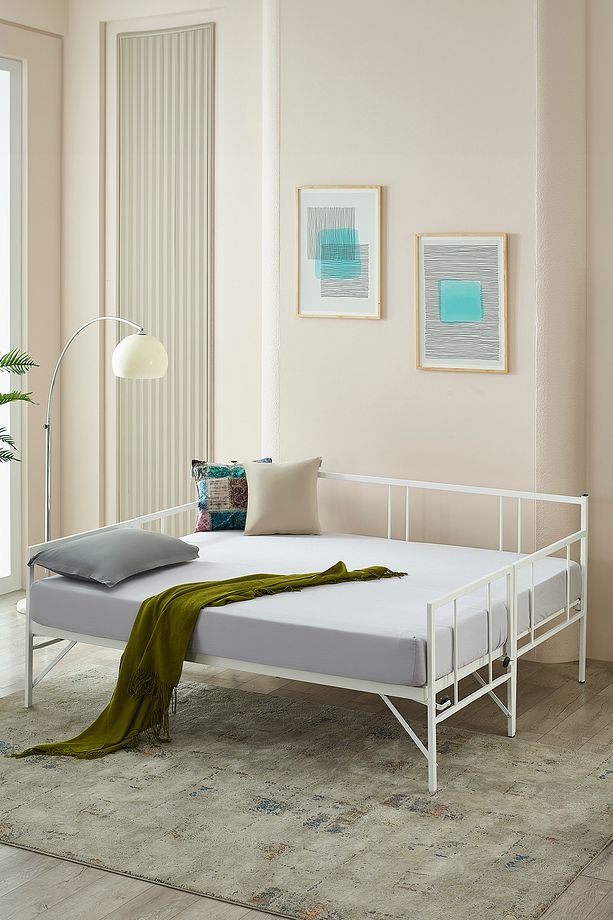 Veluna Yavrulu Daybed Tek-Çift Kişilik Sedir Metal Karyola Beyaz - 4