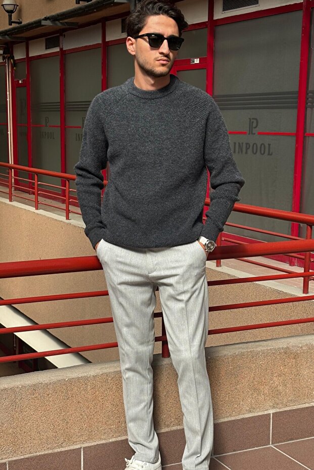 Oversize, bisiklet yaka, Yüksek kalite, Pamuklu, Basic triko kazak PLTK07 - 5