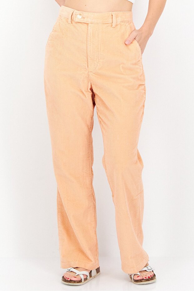 Women Regular Fit Plain Corduroy Pants, Peach