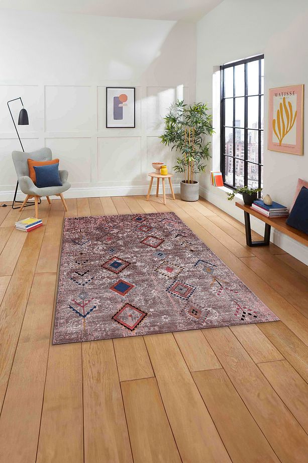 Dijital Baskılı İskandinav Etnik Model Yıkanabilir Yolluk Mutfak Salon Halısı, İSKANDİNAV-36-BORDO, - 5